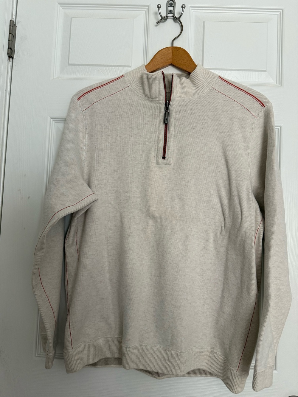 Men's Sz M Tommy Bahama Quarter-Zip Knit Sweater - Ivory. Coastal Luxury